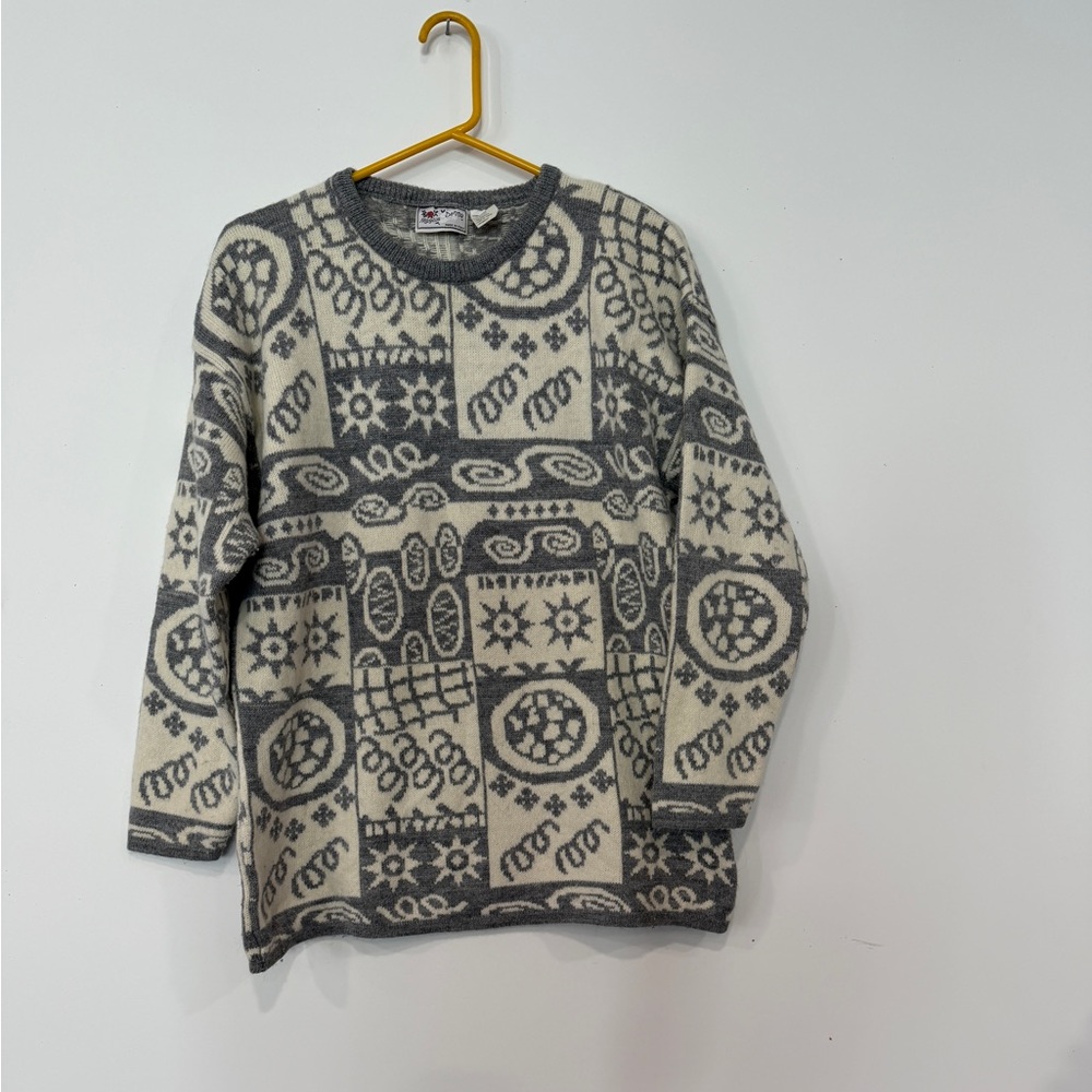 Mafia Crewneck Patterned Sweater in Cream and Gray